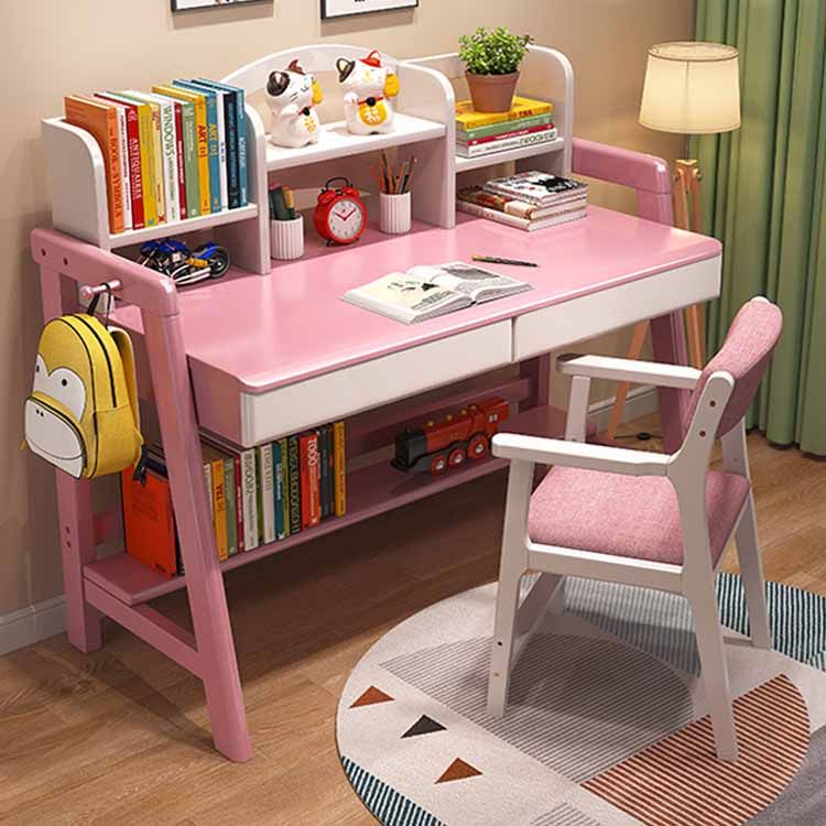 Wooden Children's Desk Home Desk with Chair Set with Storage Shelves