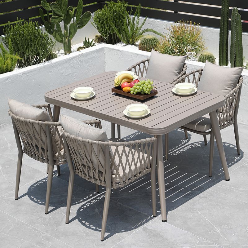 Modern Metal Dining Room Chair and Table Set with Standard Gray Table