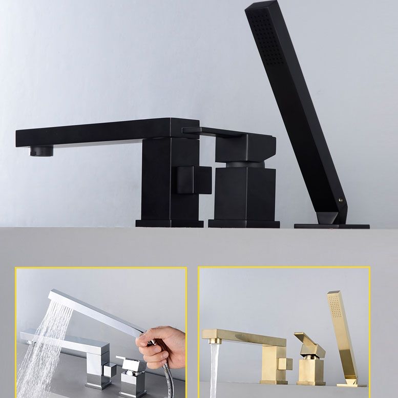 Modern Square Brass Tub Faucet with 2 Handles Deck Mount Bathroom Faucet