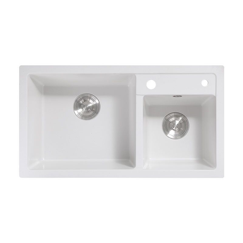 Classic Quartz Sink Double Bowl Solid Color Kitchen Sink with Faucet