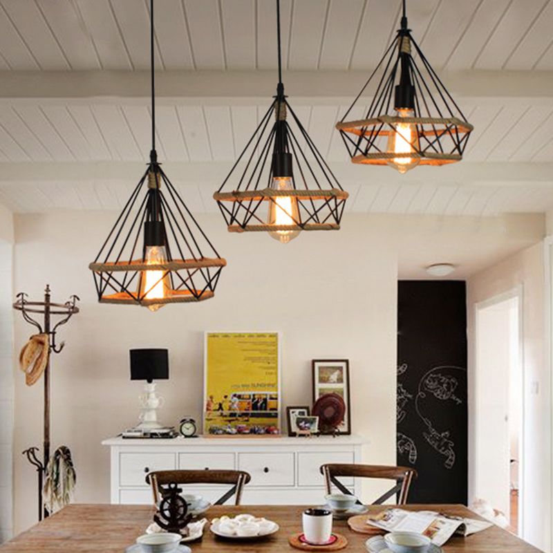 Metal Commercial Pendant Lighting Vintage Black Diamond Restaurant Pendant Lighting