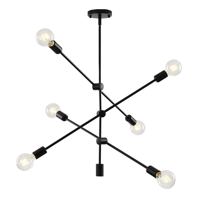 Black Nordic Style Minimalism Chandelier Arm Adjustable 6-lights Molecular Shaped Metal Hanging Light