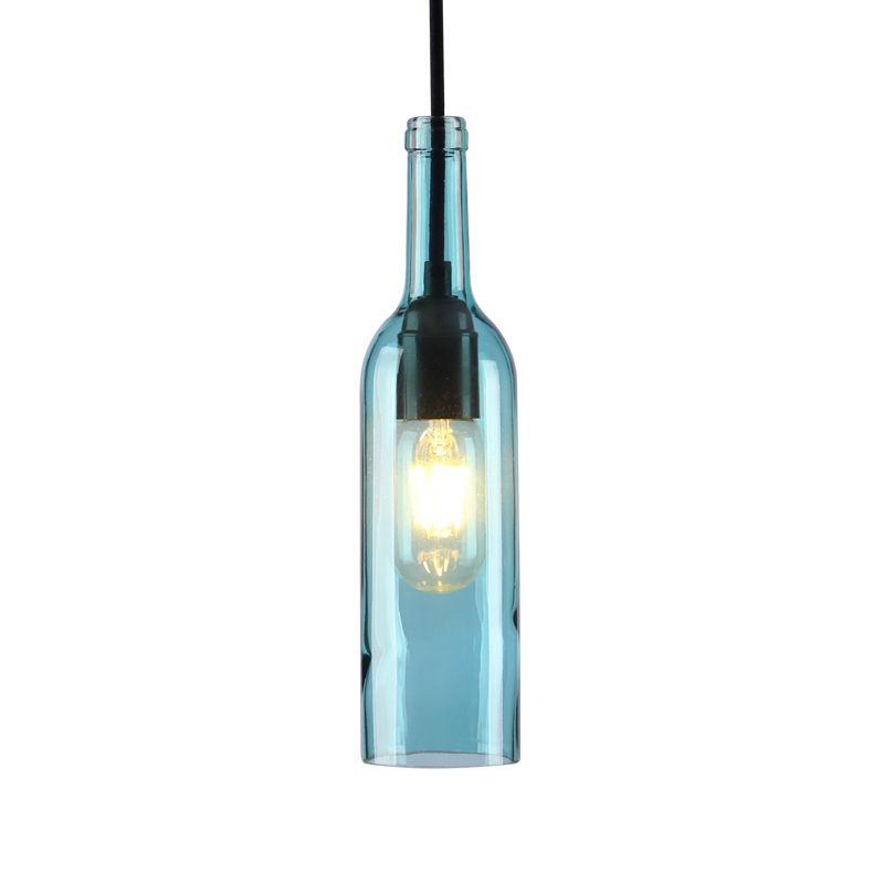 Red/Yellow Bottle Shade Hanging Lighting Industrial Glass 1 Head Dining Room Suspended Lamp