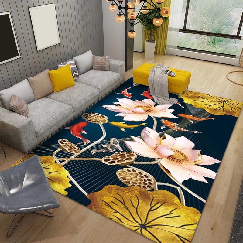 Black Modern Rug Polyester Butterfly Rug Stain Resistant Rug for Drawing Room