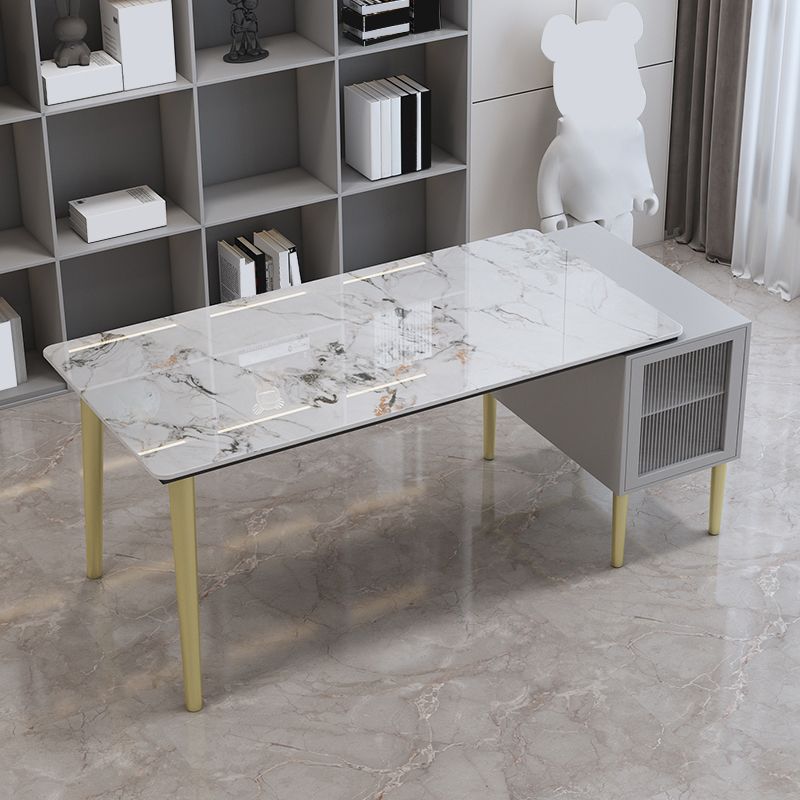 Glam Stone Office Desk Cabinet Included Writing Desk for Office