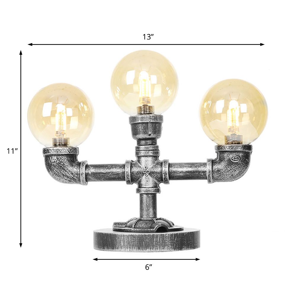 Antique Silver Globe Shade Desk Light Industrial Clear/Amber Glass 3/5-Light Living Room Task Lamp