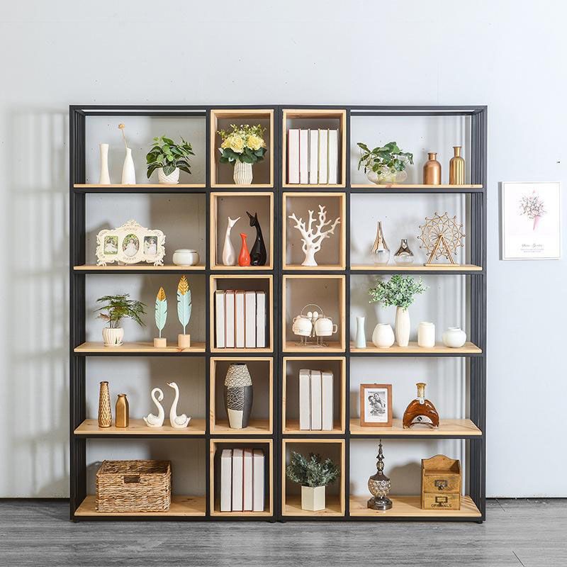 Modern Metal and Wooden Book Shelf Open Study Room Bookcase with Shelves