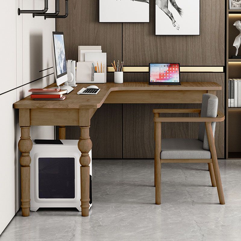 Wood Gray Office Desk L-Shape Writing Desk for Bedroom and Office