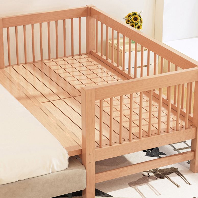 Solid Wood Washed Natural Nursery Bed Scandinavian with Guardrail