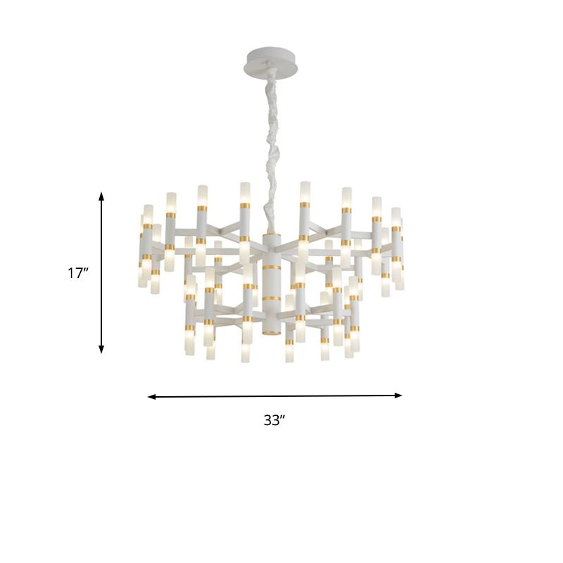 24/36/60 Lights LED Bedroom Chandelier with Tubular Iron Shade Modern Black/White Ceiling Pendant