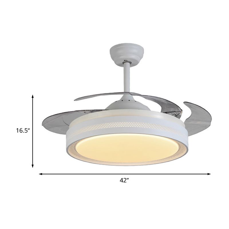 Acrylic White Semi Flush Light Circular LED 42" W Contemporary Ceiling Fan Lighting with 4 Clear Blades, Remote Control/Frequency Conversion and Remote Control