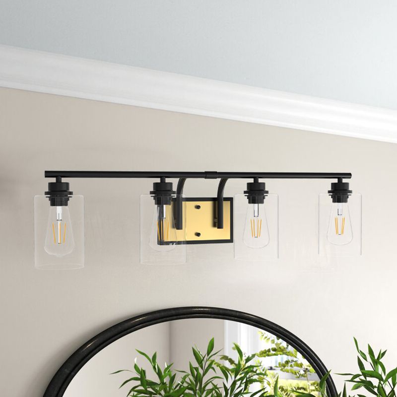 Glass Black Wall Lamp in Industrial Vintage Style Wrought Iron Wall Light for Bathroom