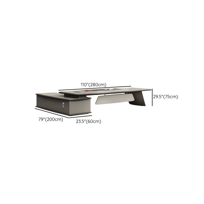 Contemporary Office Desk L-Shape Executive Desk Artificial Wood with 2 Storage Drawers