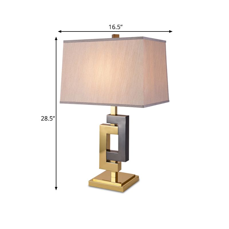 Splicing Table Light Modernist Metallic 1 Light Grey and Gold Desk Lamp with Cuboid White Fabric Shade