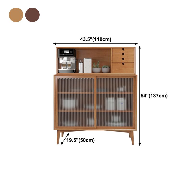 Rubber Wood Living Room Sideboard Cabinet Modern Credenza with Drawers and Storage