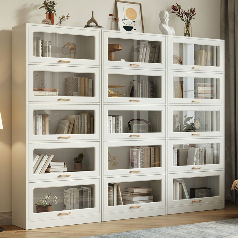 Modern Engineered Wood Bookcase Standard White Bookshelf with Cabinets