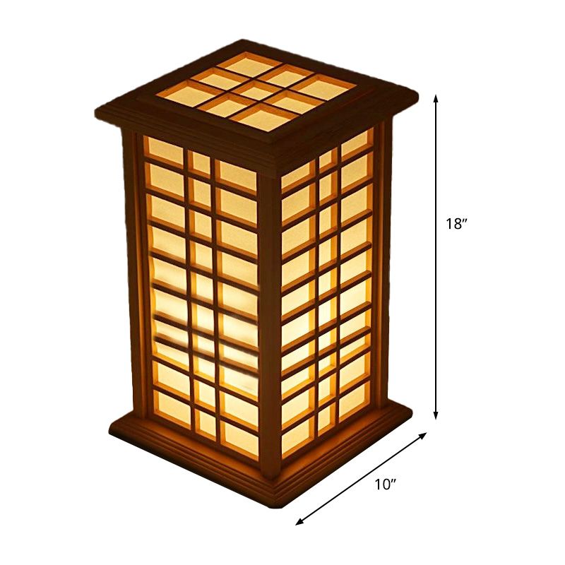 Lámpara de tarea de la casa beige Asia 1 luz de escritorio de madera de bombilla con sombra de pergamino blanco interno