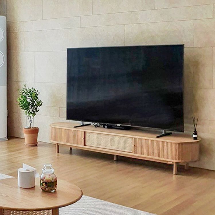 Scandinavian TV Stand Console Solid Wood TV Media Stand with Doors