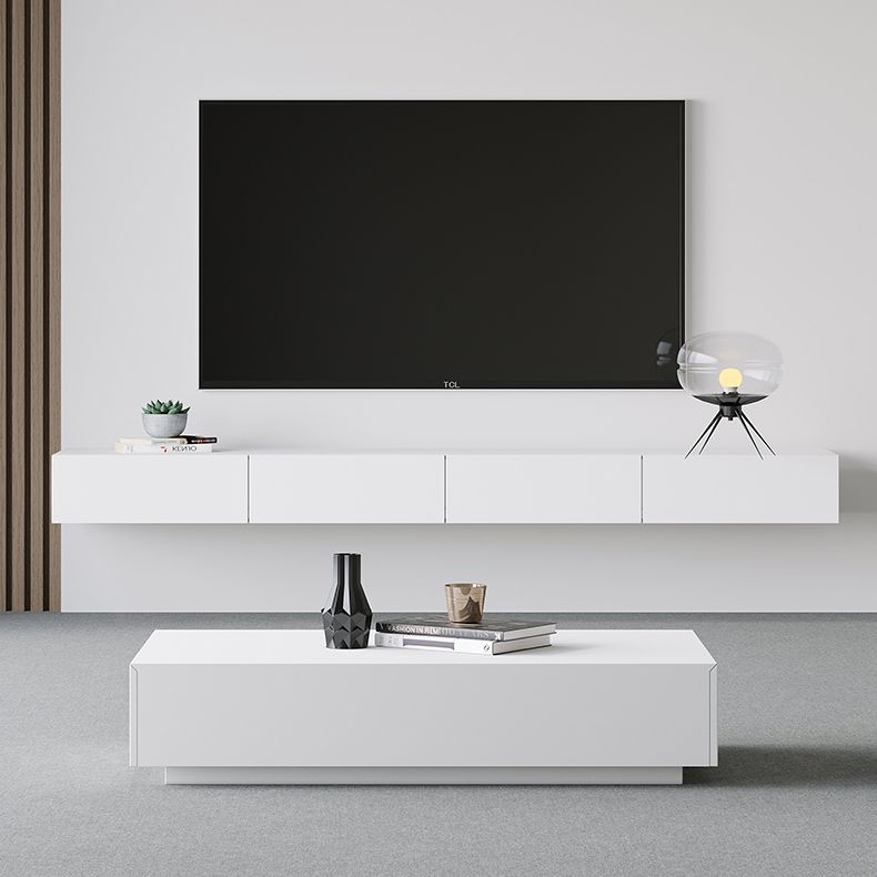 Modernism Floating Corner TV Stand , Wood TV Stand in White with Storage