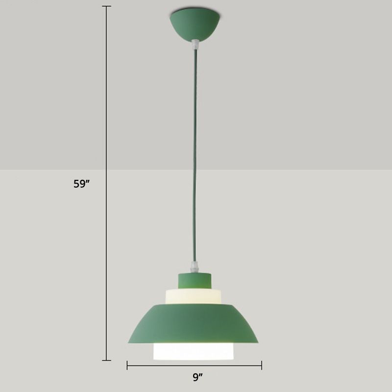 Aluminum Bowl Ceiling Hang Light Macaron Single-Bulb Pendant Lamp with Acrylic Shade Insert