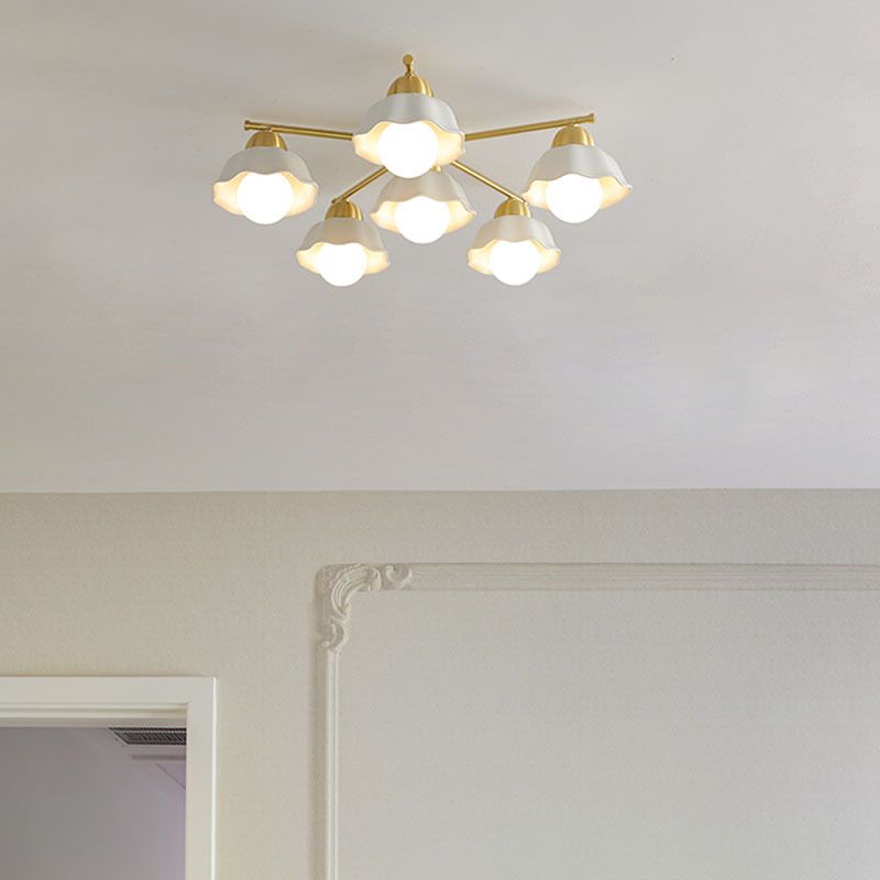 Contemporary Ceiling Lighting Gold and White Ceiling Mount Chandelier for Living Room