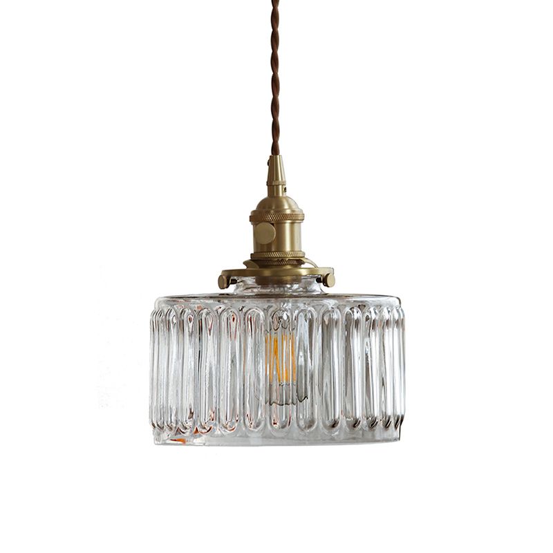 Industrial Drum Ceiling Light Single Glass Hanging Pendant Light in Gold for Restaurant