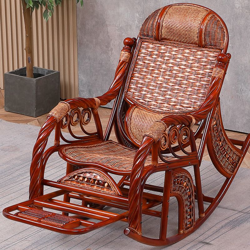 Traditional Rocking Chair Wicker Spindle Backrest Built-in Armrest Indoor Rocking Chair