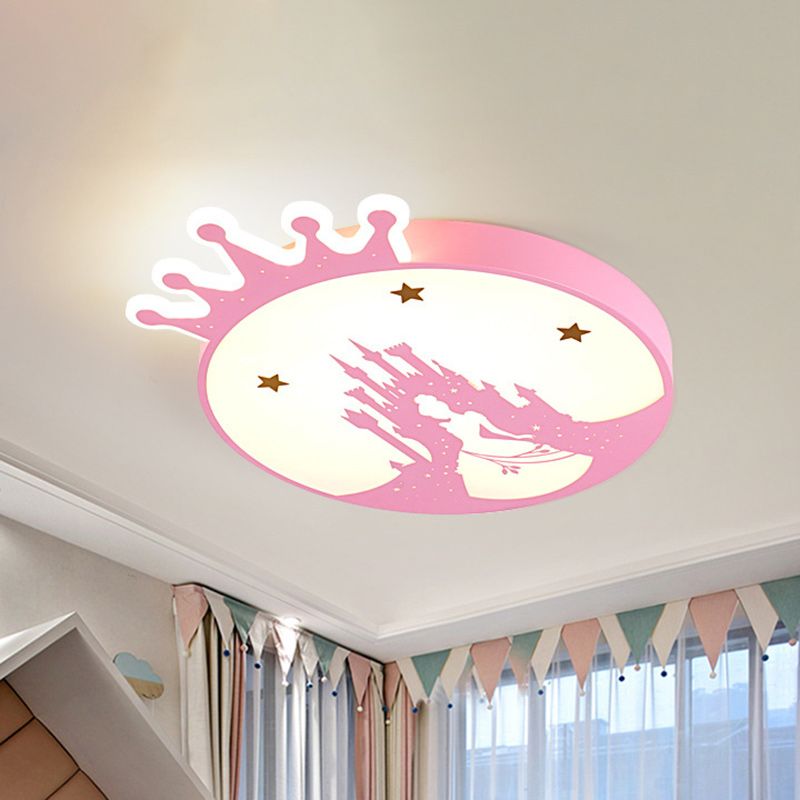 Acrylic Round Ceiling Light Fixture Contemporary LED Pink Flush Ceiling Light with Princess Pattern