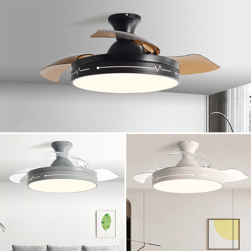 Round Shape Metal Ceiling Fan Lighting Kids Style Single Light Ceiling Fan Lamp