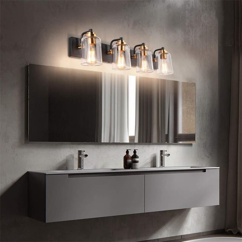 Multi - Head Bathroom Vanity Light in Black & Gold Vanity Light with Glass Shade