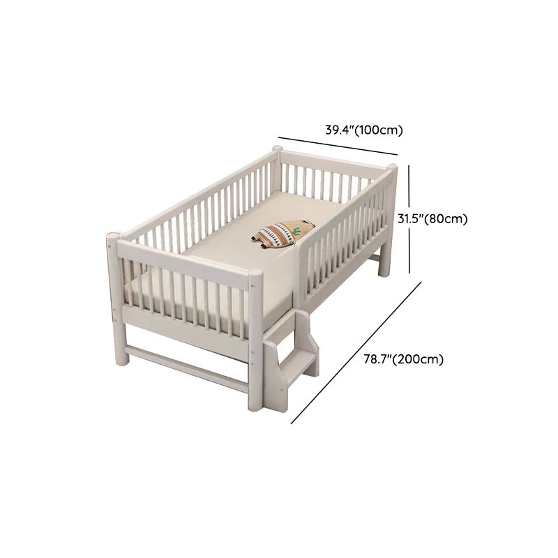 White Baby Crib Scandinavian Beech Nursery Crib with Guardrails