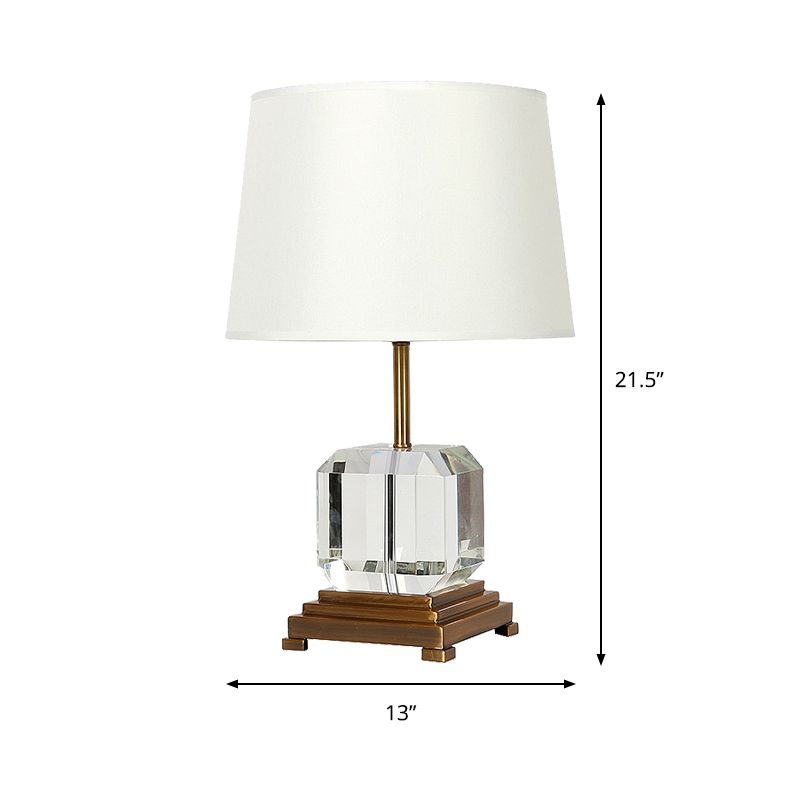 White Barrel Night Table Lamp Contemporary 1-Bulb Beveled K9 Crystal Nightstand Lighting with Square Pedestal