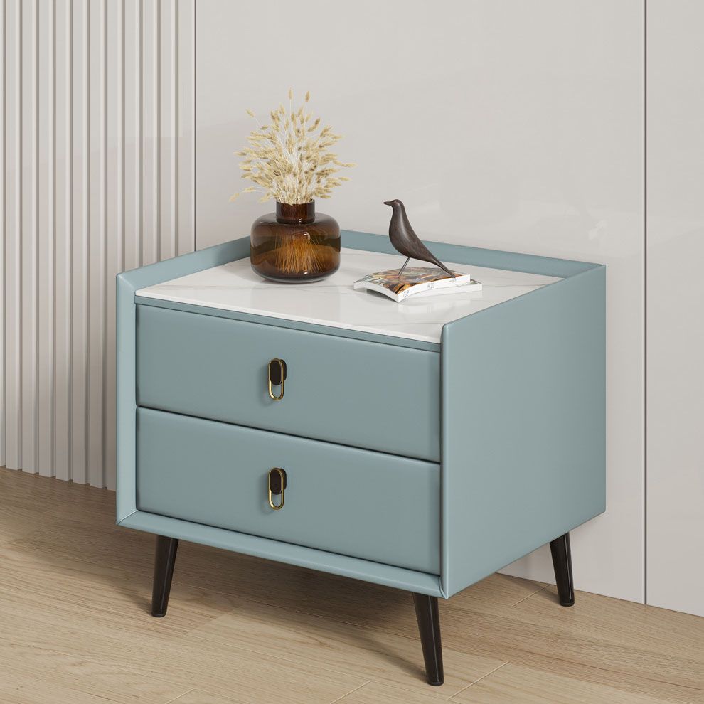 Slate Top Standard Nightstand Solid Wood 2 Drawers Kids Bedside Table