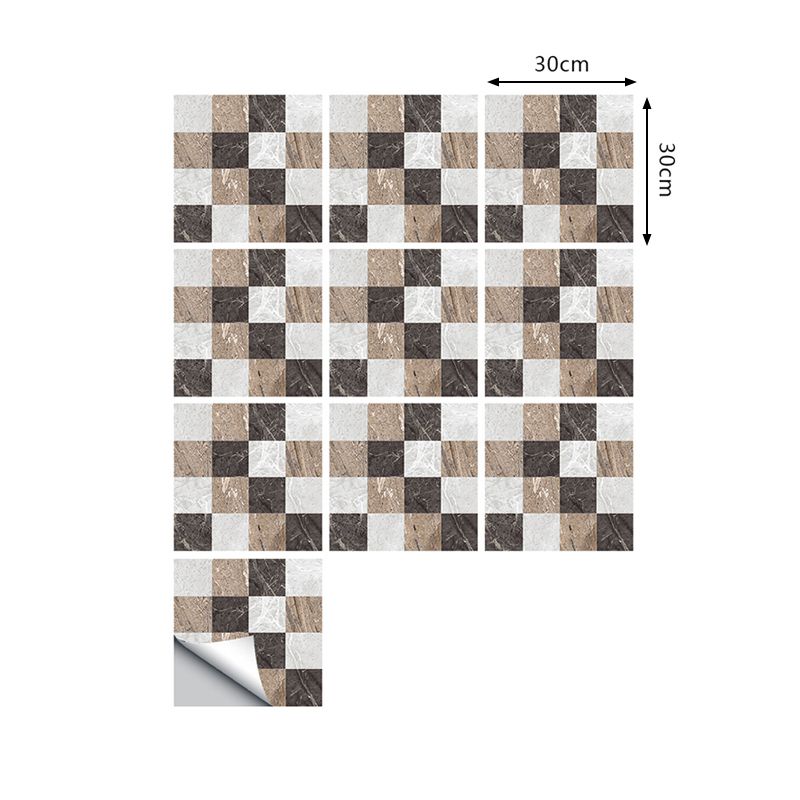 Boho Checkerboard Wallpaper Panels 10 Pieces Grey Marble Mosaic Wall Decor, Self Sticking