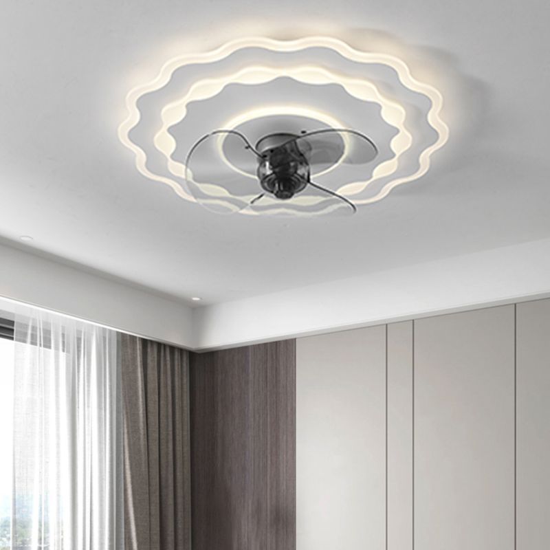 LED Ceiling Fan Contemporary Metal and Plastic Fan Mounted Fixture in White