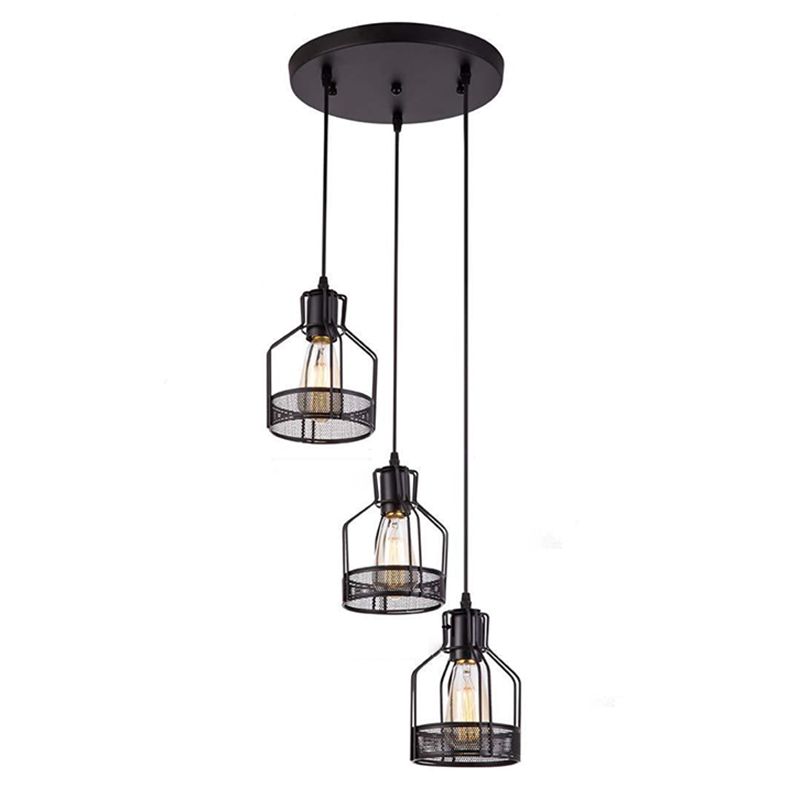 3 Heads Metal Cage Pendant Light Fitting Nordic Industrial Hanging Lights for Coffee Shop