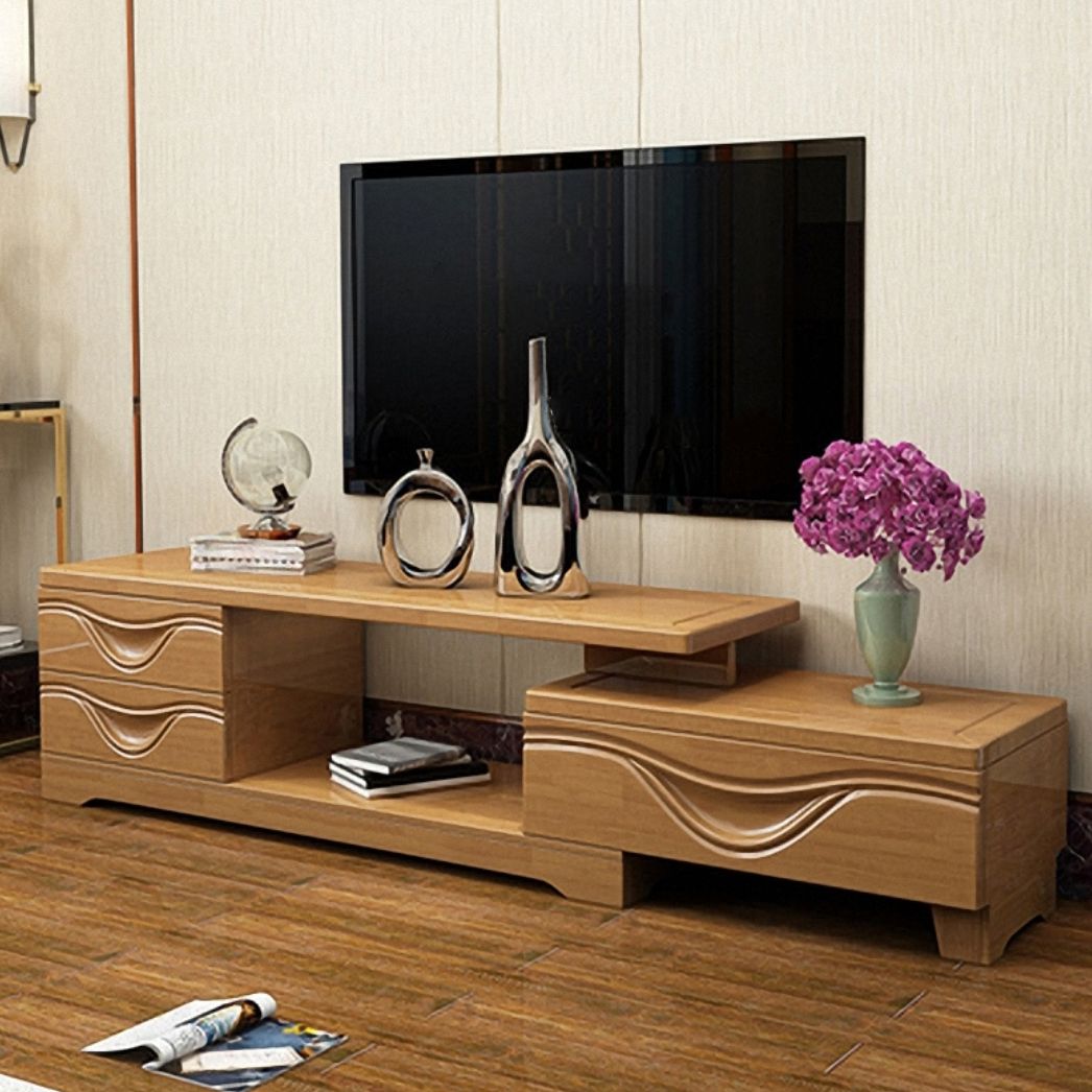 Traditional TV Media Stand with Drawers Rubberwood Media Console