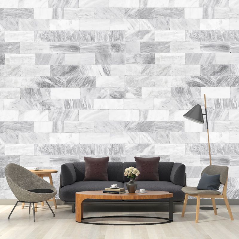 Mosaic Brick Wallpaper Murals Contemporary Smooth Surface Wall Art in Grey and White