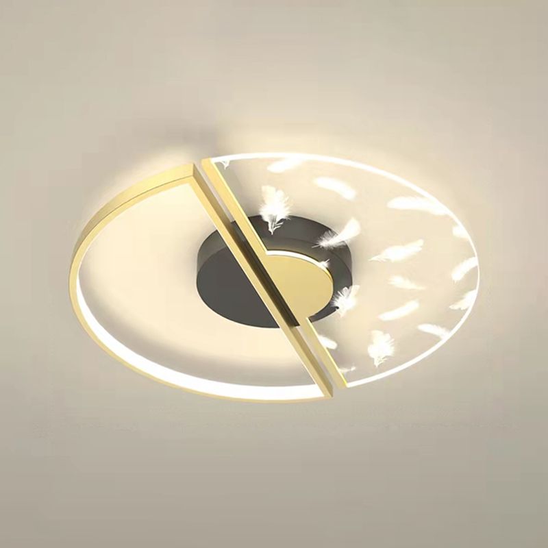 Round Shape LED Feather Ceiling Lamp Modern Iron 1 Light Flush Mount for Study