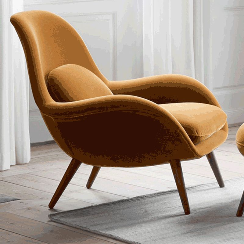 Contemporary Solid Color Velvet Arm Chair 4 Legs Flared Arms Chair