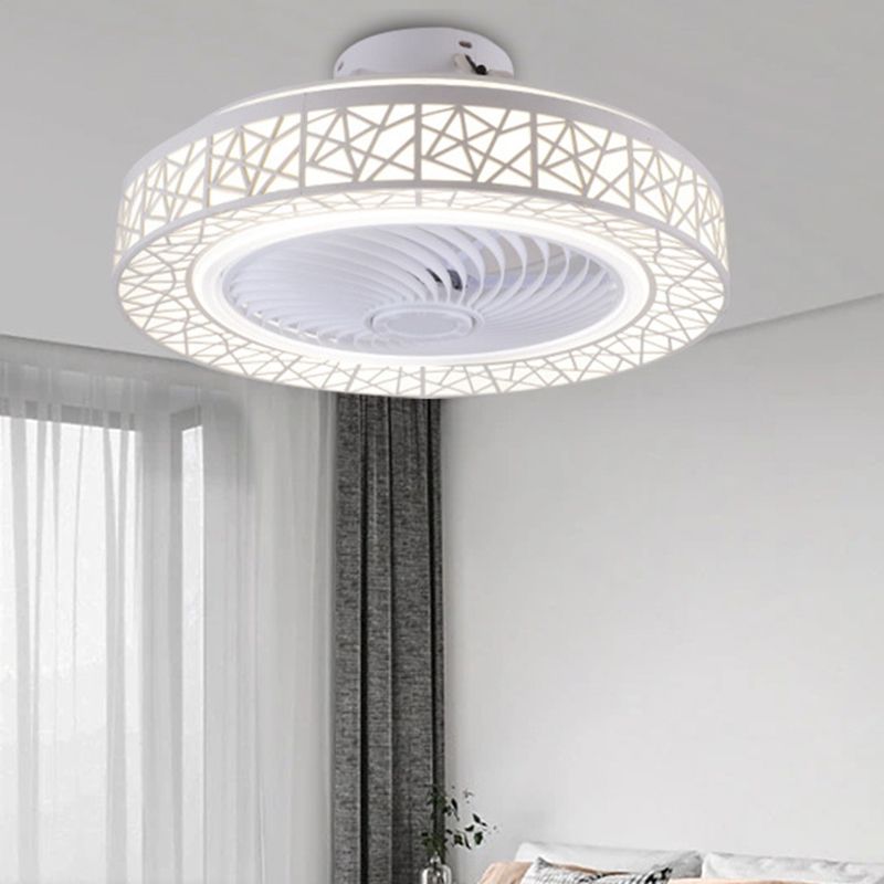 Metal Round Shape Ceiling Fan Modern Style 1 Light Ceiling Fans Fixtures