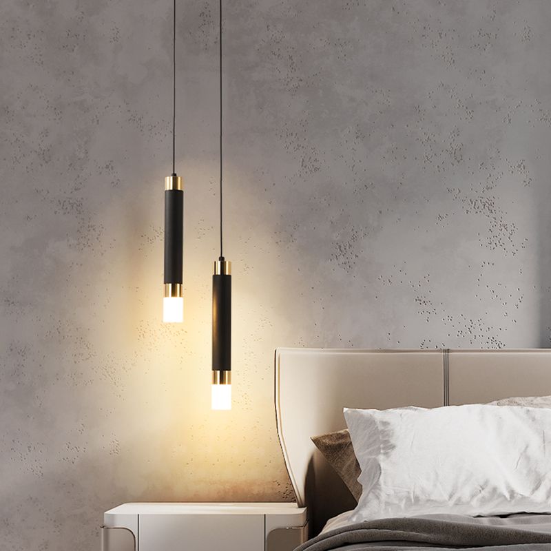 Modern Style Metal Pendant Light Cylinder Shape Hanging Pendant for Bedroom