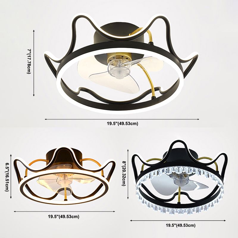 Crown Shaped Fan Light Ceiling Fixture Minimalist Metal Bedroom LED Semi Flush Mount