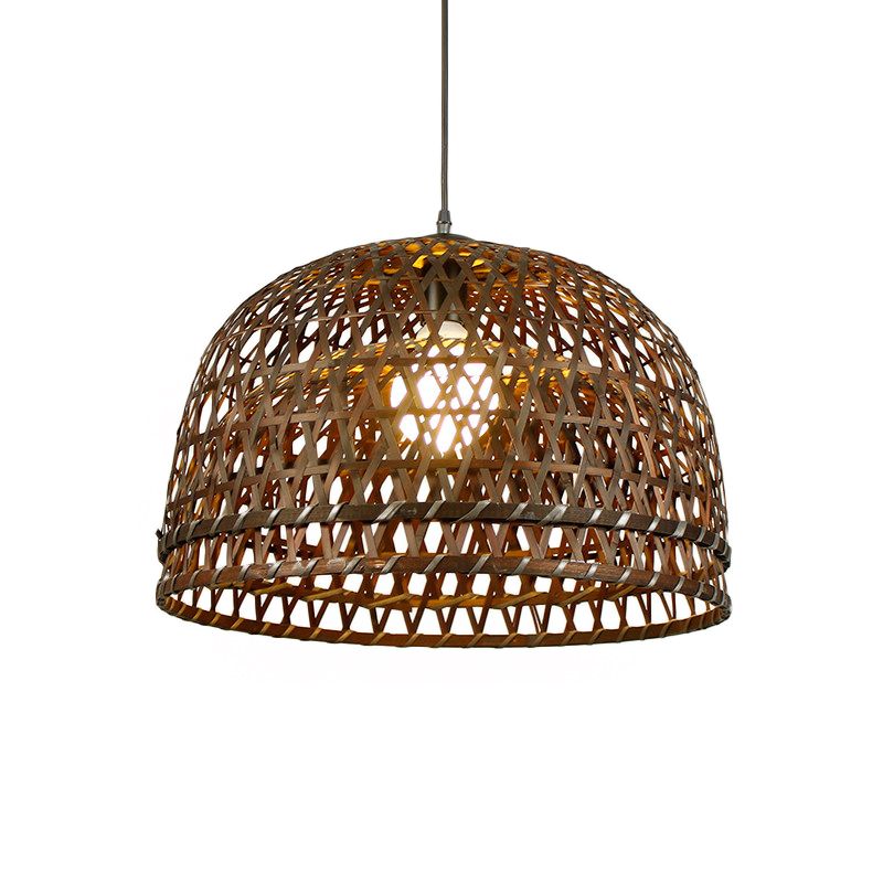 Brown/Wood Dome Shade Hanging Light Modern Style 13"/21" Dia 1 Light Bamboo Pendant Lamp for Restaurant