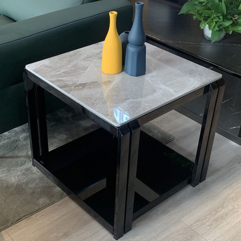 Square Marble Side Table Contemporary Black Storage Side Table