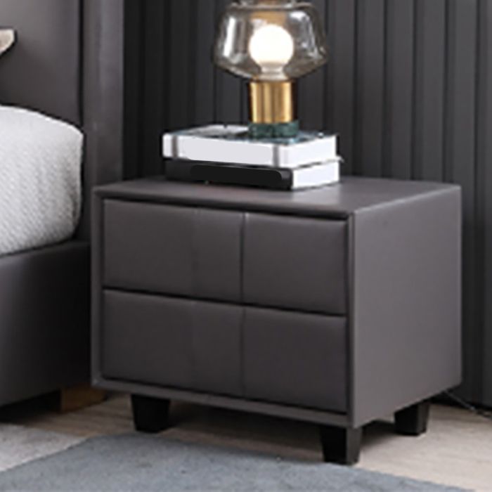 Faux Leather Bed Nightstand 2-drawer Accent Table Nightstand for Bedroom