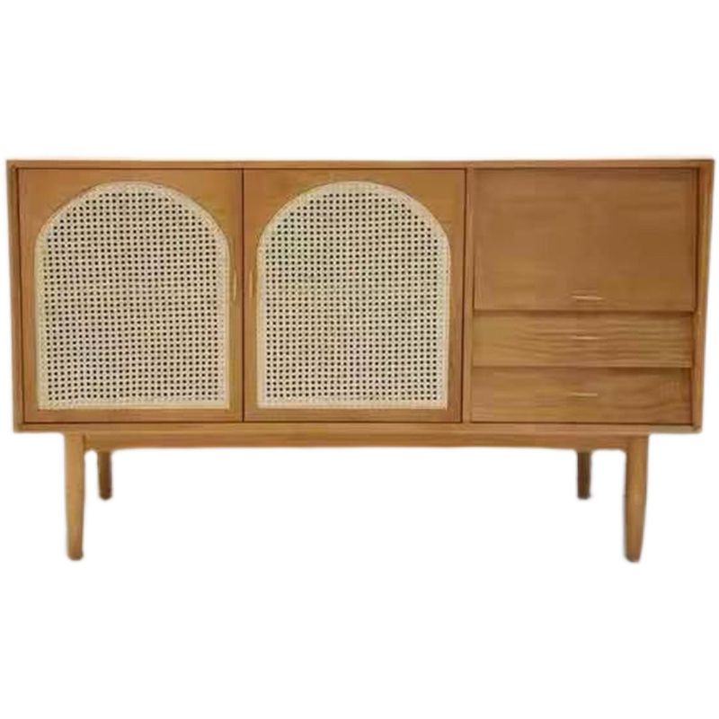 Contemporary Sideboard Rattan Doors 36-inch Height Wood Cupboard for Living Room