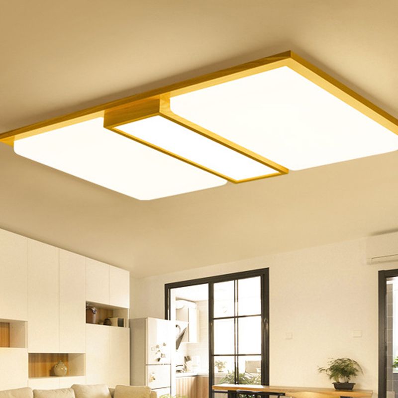 Luminaire de plafond encastré à LED japonais en bois de lumière affleurante de salon en forme de rectangle