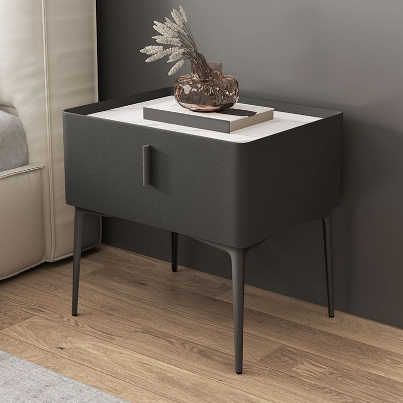 Modern Slate Nightstand Lower Shelf Bedside Cabinet with Drawer for Bedroom