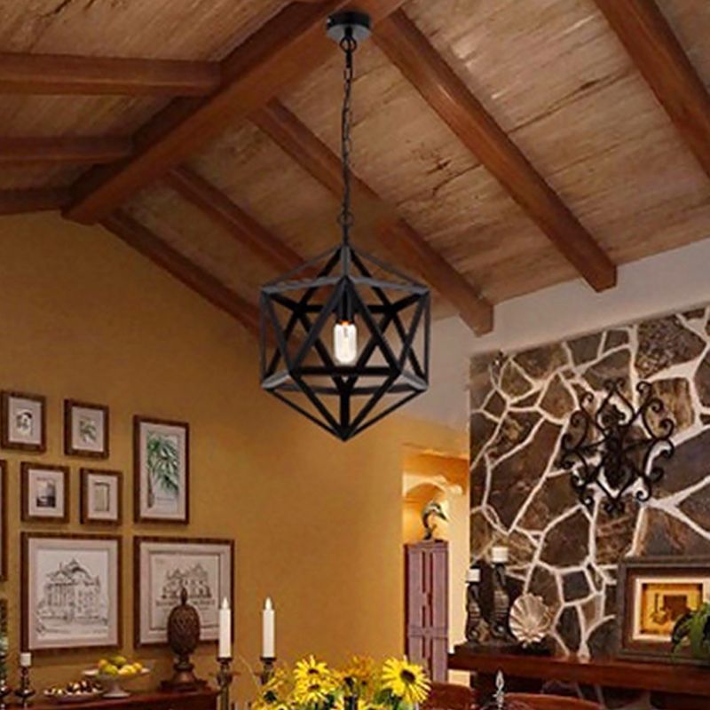 Geometric Metal Pendant Lighting Industrial 1 Head 14"/18"/21.5" Wide Dining Room Down Lighting in Black